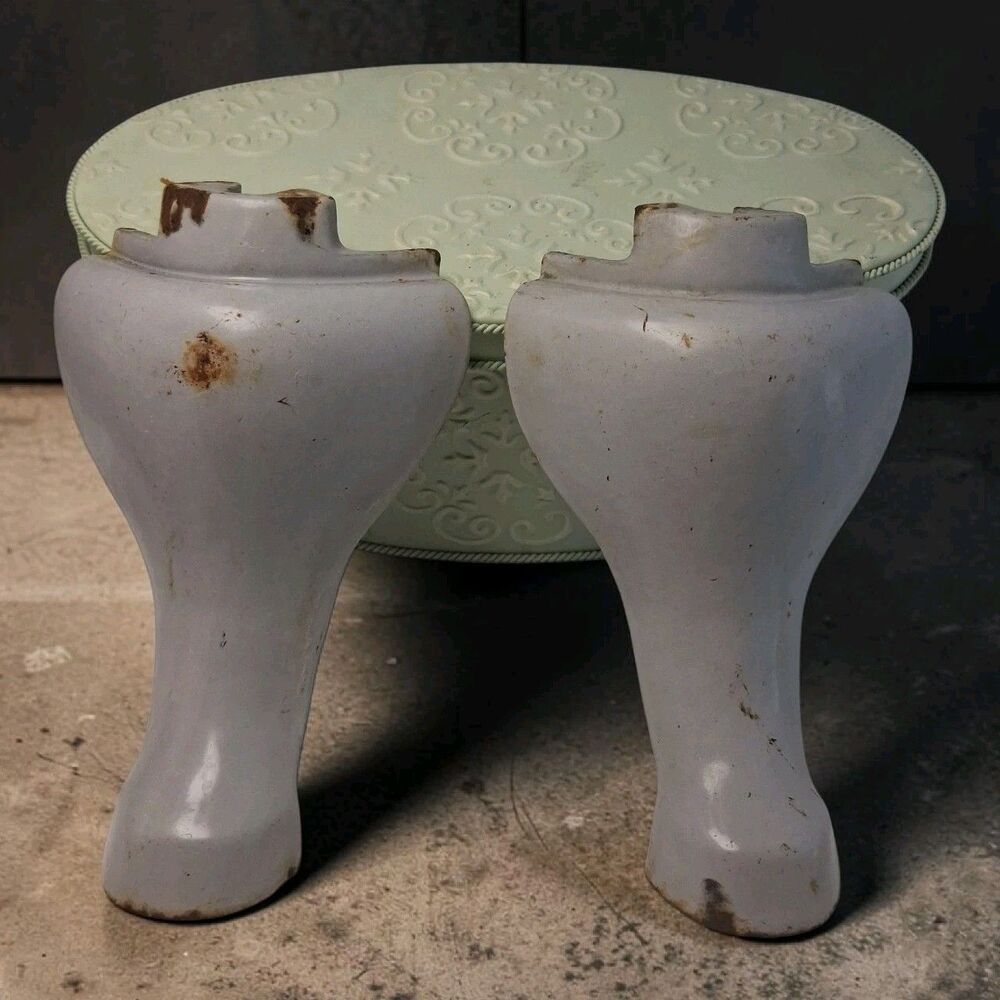 Pair Antique Cast Iron Stove Legs - Grey Porcelain Enamel - 810-73,Replacement
